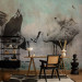 Wall Mural A pair of cranes - dancing birds on a gray background 138841 additionalThumb 4