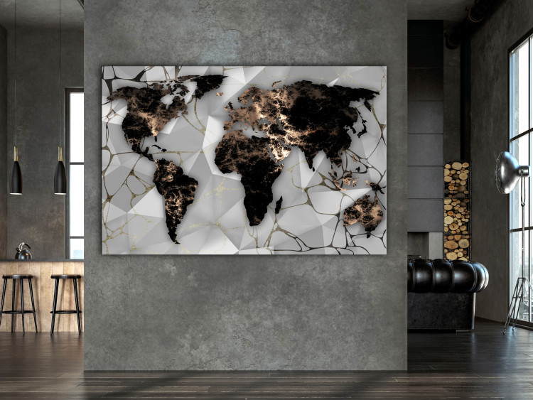 Canvas World in Gold (1-piece) Wide - world map and abstraction in background 143041 additionalImage 3