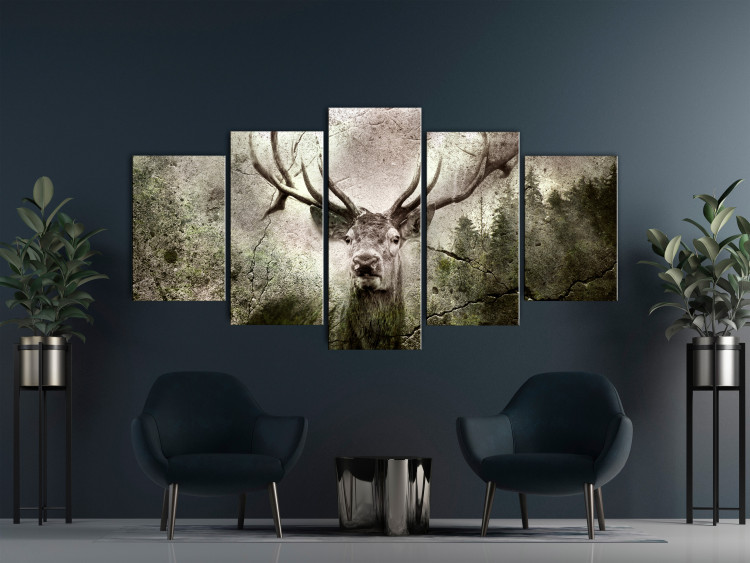 Canvas Art Print Spirit of the Forest (5-piece) Wide - woodland creature and coniferous trees in the background 143241 additionalImage 3