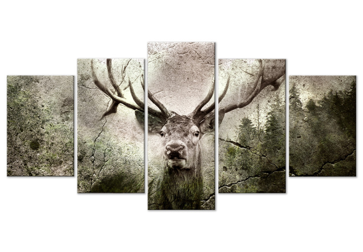 Canvas Art Print Spirit of the Forest (5-piece) Wide - woodland creature and coniferous trees in the background 143241