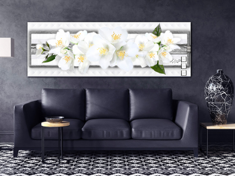 Canvas Print White Flowers (1-piece) - spring blossoms on an abstract background 144041 additionalImage 3