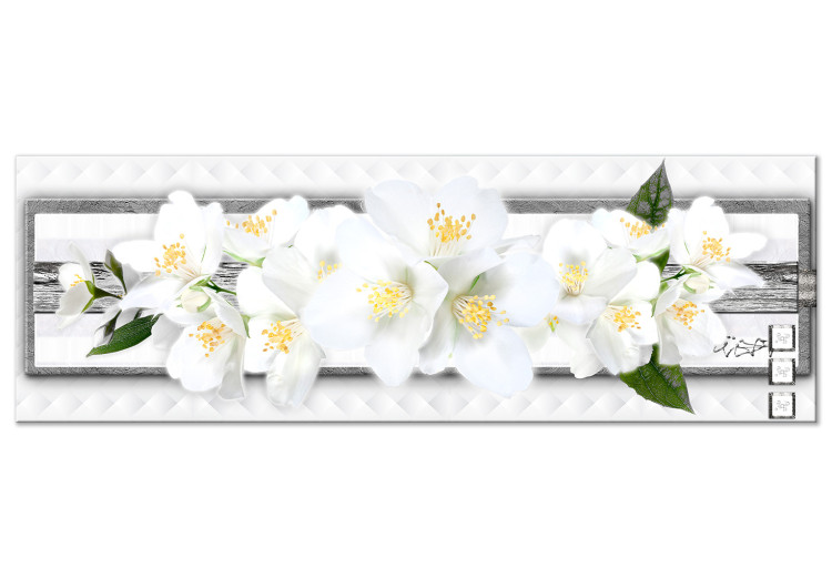 Canvas Print White Flowers (1-piece) - spring blossoms on an abstract background 144041