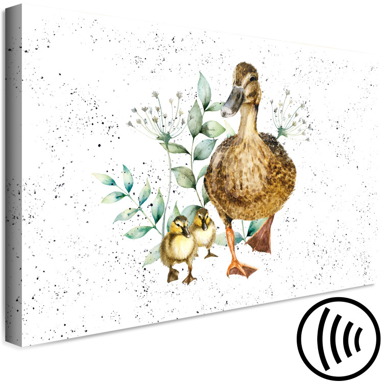 Canvas Print Family of Ducks - Cute Painted Animals and Plants Background in Splashes 145741 additionalImage 6