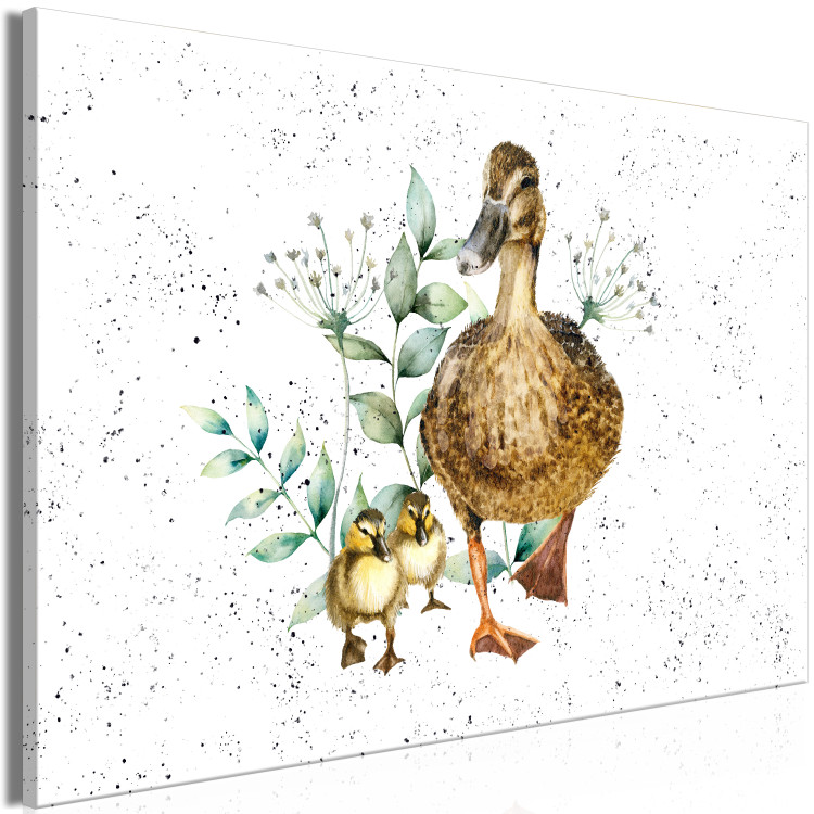 Canvas Print Family of Ducks - Cute Painted Animals and Plants Background in Splashes 145741 additionalImage 2