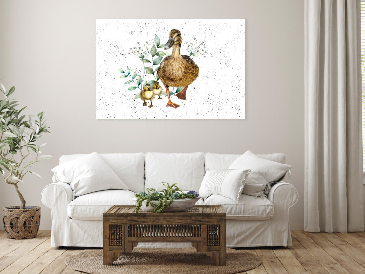 Canvas Print Family of Ducks - Cute Painted Animals and Plants Background in Splashes 145741 additionalImage 3
