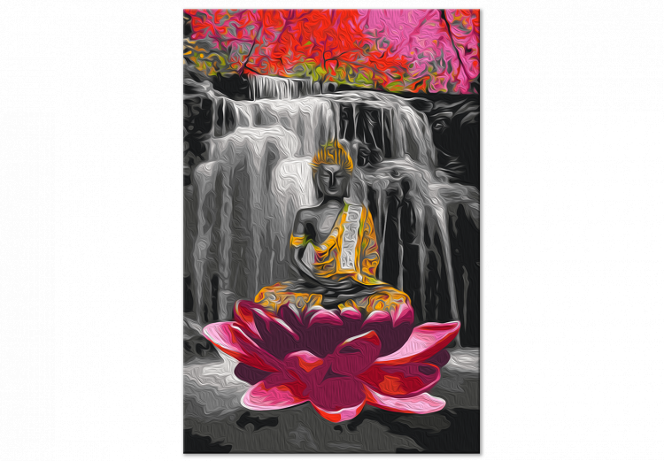 Paint by number Buddha with a Lotus - Meditating Figure in Front of a Waterfall and Pink Trees 146541 additionalImage 4