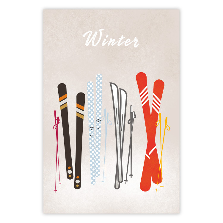 Wall Poster Winter Madness - Illustration of Models of Skis 148041