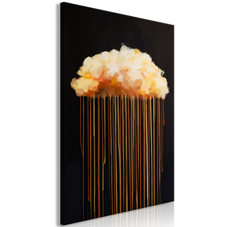 Canvas Art Print Painted Abstraction - Golden-Brown Rainy Cloud on a Black Background 148441 additionalImage 2