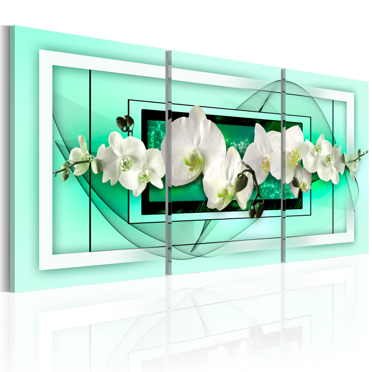 Canvas April (3-part) - white orchid flowers on a teal background 53141 additionalImage 2