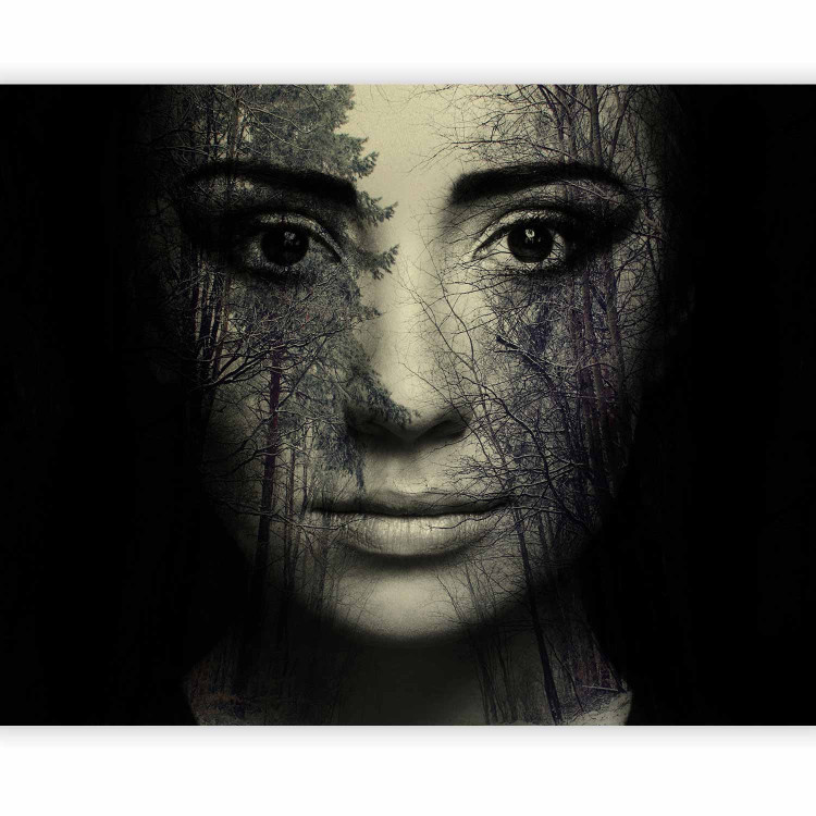 Wall Mural Woman of the Forest - Fantasy of a face with trees in the forest on a black background 61241 additionalImage 1