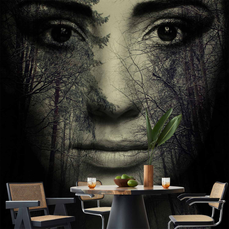 Wall Mural Woman of the Forest - Fantasy of a face with trees in the forest on a black background 61241 additionalImage 4
