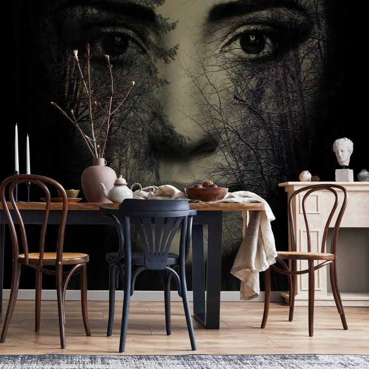 Wall Mural Woman of the Forest - Fantasy of a face with trees in the forest on a black background 61241 additionalImage 6