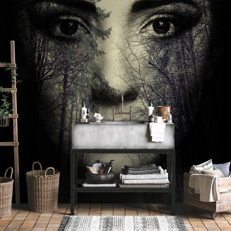 Wall Mural Woman of the Forest - Fantasy of a face with trees in the forest on a black background 61241 additionalImage 8