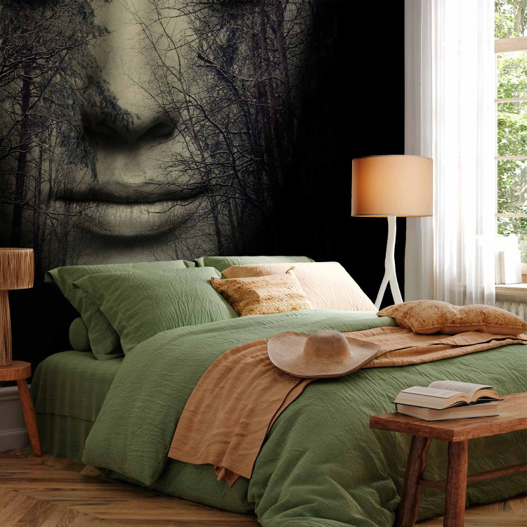 Wall Mural Woman of the Forest - Fantasy of a face with trees in the forest on a black background 61241 additionalImage 2