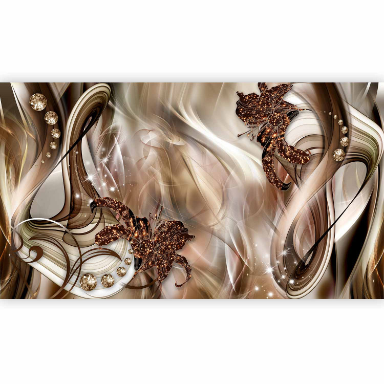 Wall Mural Abstraction - brown lilies with diamonds on a fancy background with waves 90541 additionalImage 5