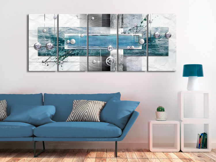 Canvas Print Mysterious Mechanism (5 Parts) Narrow Blue 108351 additionalImage 3