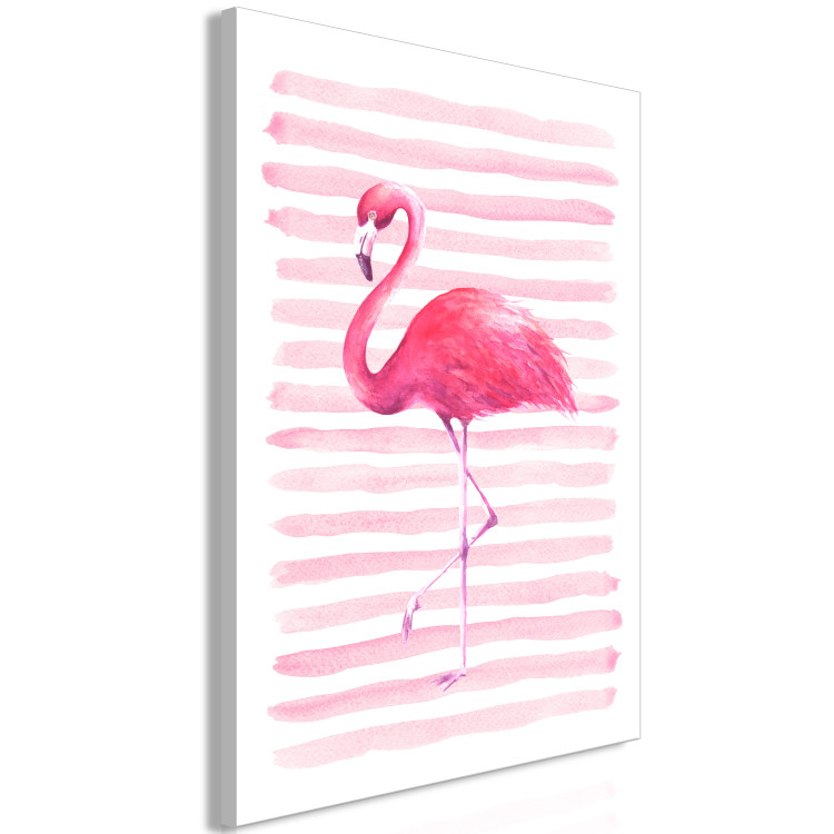 Canvas Print Flamingo in Pink Style (1-part) - Bird Against Bold Stripes 115251 additionalImage 2