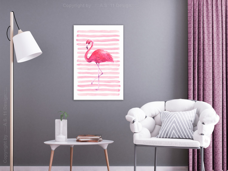 Canvas Print Flamingo in Pink Style (1-part) - Bird Against Bold Stripes 115251 additionalImage 3