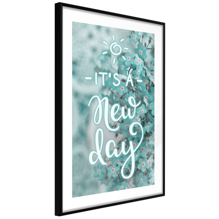 Wall Poster It's a new day - turquoise composition with flowers and English text 116351 additionalImage 11