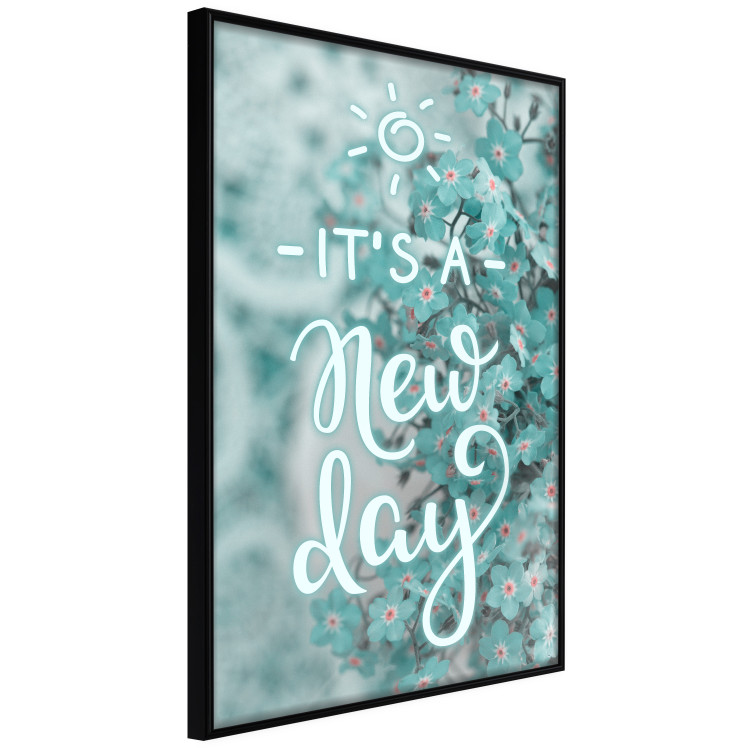 Wall Poster It's a new day - turquoise composition with flowers and English text 116351 additionalImage 10