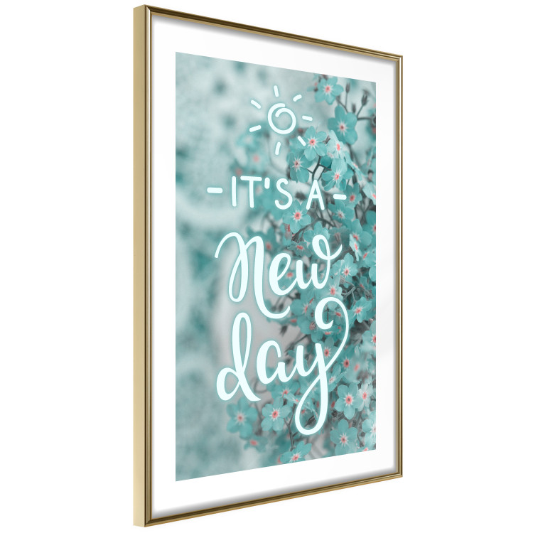 Wall Poster It's a new day - turquoise composition with flowers and English text 116351 additionalImage 6