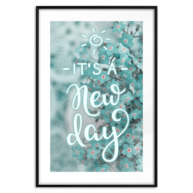 Wall Poster It's a new day - turquoise composition with flowers and English text 116351 additionalImage 15