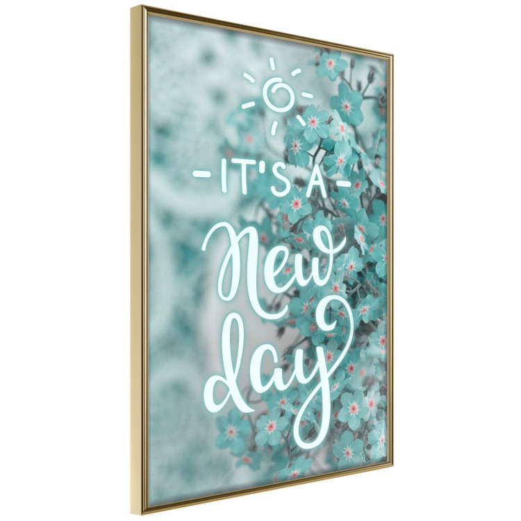 Wall Poster It's a new day - turquoise composition with flowers and English text 116351 additionalImage 12