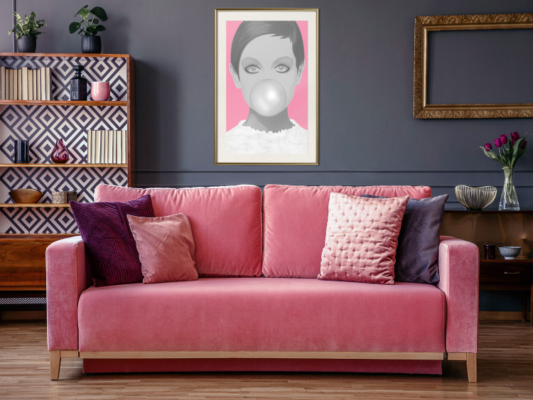 Wall Poster Bubble Gum - unique composition with a woman's portrait on a pink background 117551 additionalImage 21