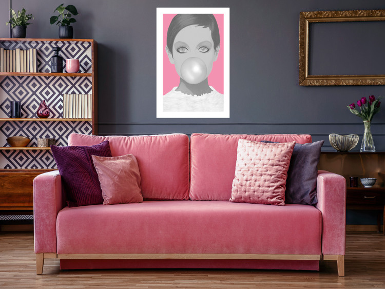 Wall Poster Bubble Gum - unique composition with a woman's portrait on a pink background 117551 additionalImage 11