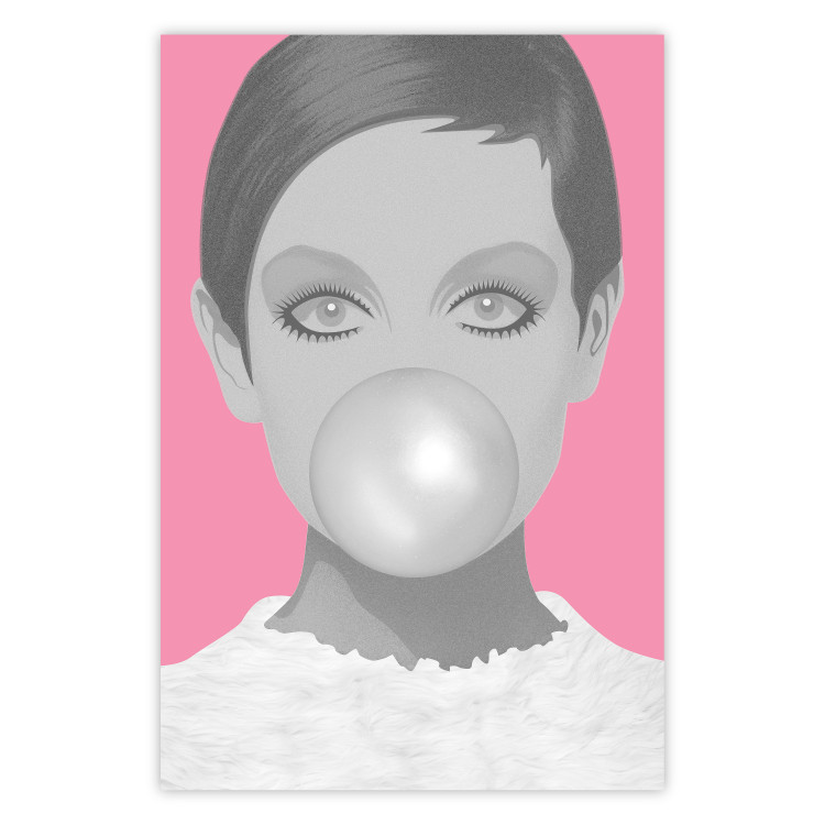Wall Poster Bubble Gum - unique composition with a woman's portrait on a pink background 117551
