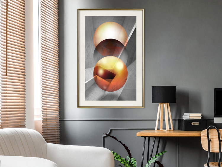 Wall Poster Newton's Pendulum - modern geometric composition in golden spheres 119251 additionalImage 21