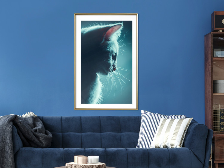Wall Poster Night Wanderer - portrait of a cat in winter night blue lighting 124451 additionalImage 13