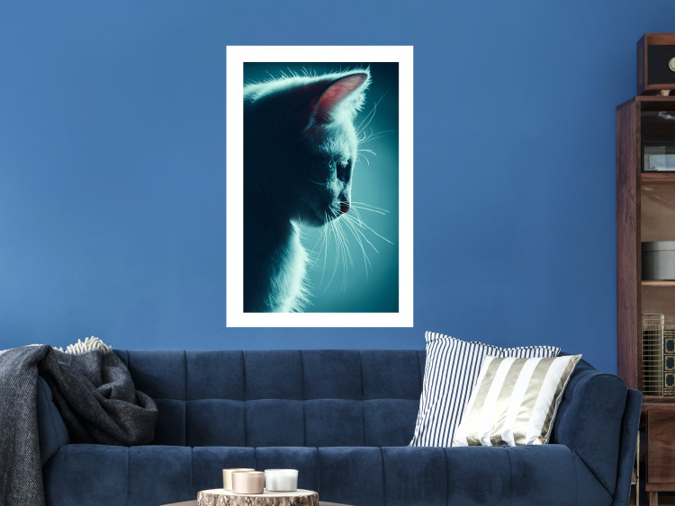 Wall Poster Night Wanderer - portrait of a cat in winter night blue lighting 124451 additionalImage 2