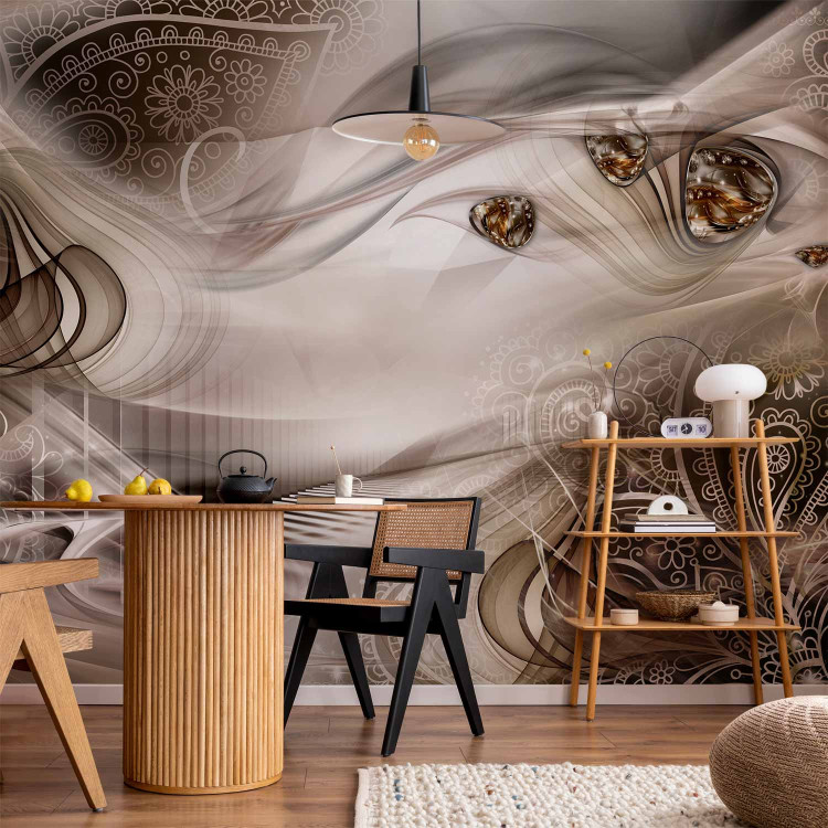 Wall Mural Abstraction - composition of brown ornaments on a white background with fantasy 125051 additionalImage 6