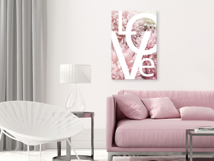 Canvas Art Print Big white Love sign - text on pink and white peonies 127851 additionalImage 3