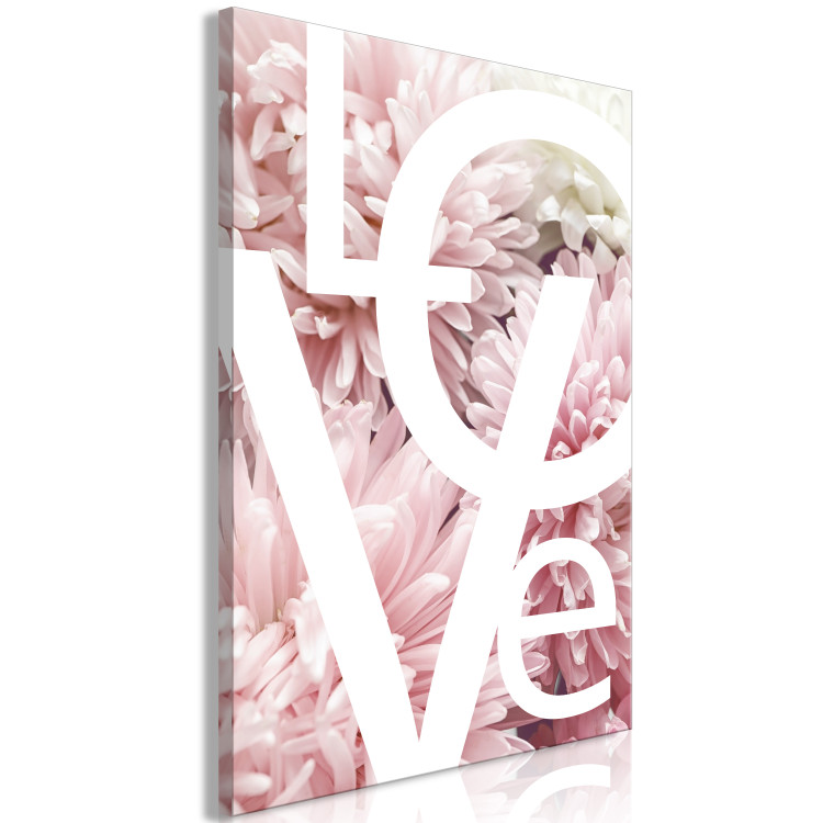 Canvas Art Print Big white Love sign - text on pink and white peonies 127851 additionalImage 2