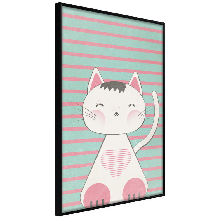 Poster Striped Kitty - animal with a heart on turquoise striped wall 129551 additionalImage 13