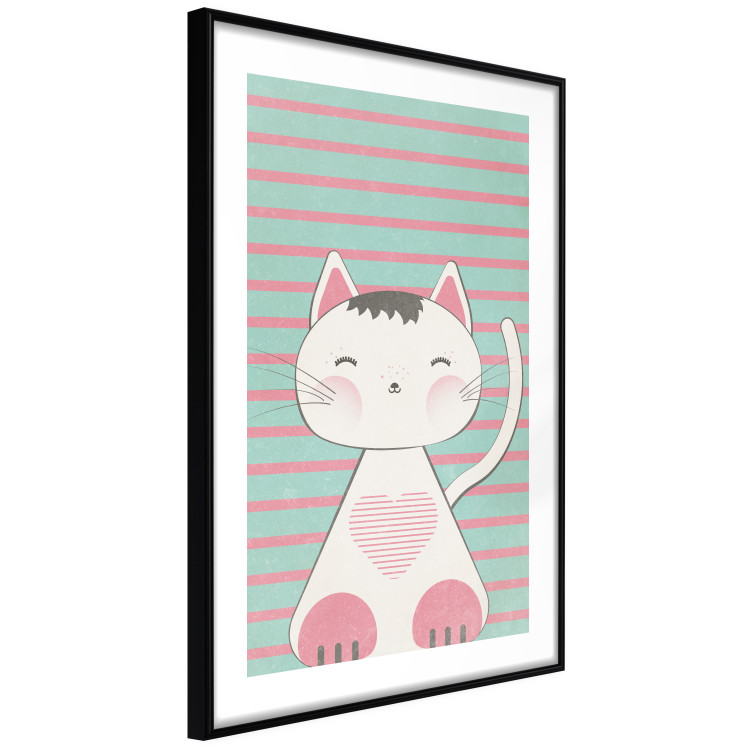 Poster Striped Kitty - animal with a heart on turquoise striped wall 129551 additionalImage 8