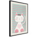 Poster Striped Kitty - animal with a heart on turquoise striped wall 129551 additionalThumb 2
