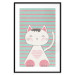 Poster Striped Kitty - animal with a heart on turquoise striped wall 129551 additionalThumb 17