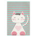 Poster Striped Kitty - animal with a heart on turquoise striped wall 129551