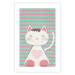 Poster Striped Kitty - animal with a heart on turquoise striped wall 129551 additionalThumb 25