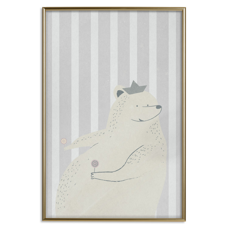 Wall Poster Sweet-Toothed Bear - funny animal with two lollipops on a striped wall 130551 additionalImage 17