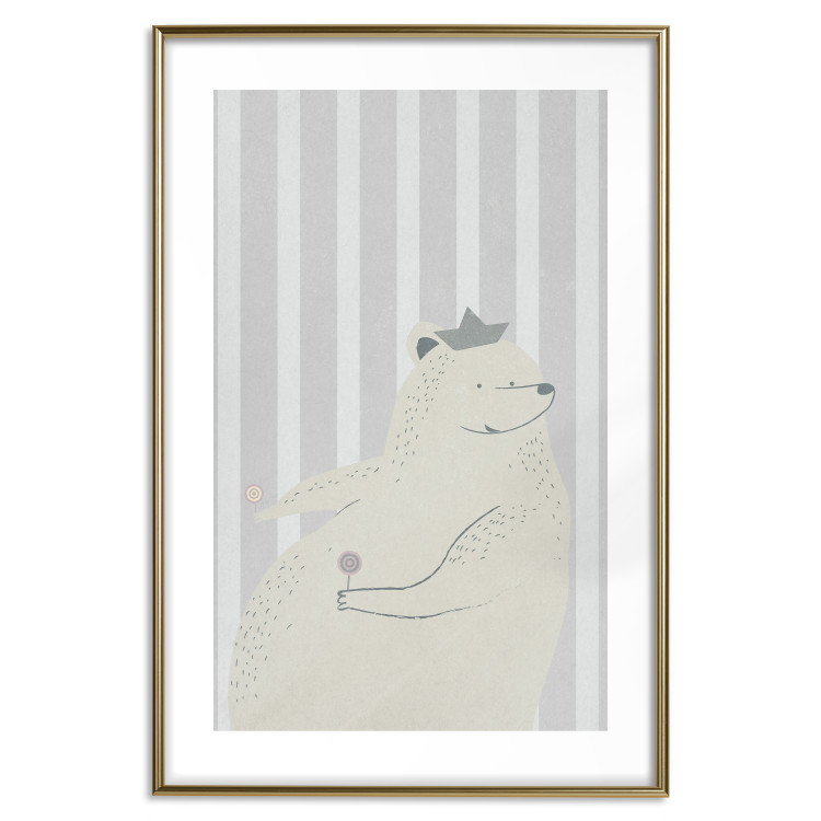 Wall Poster Sweet-Toothed Bear - funny animal with two lollipops on a striped wall 130551 additionalImage 14