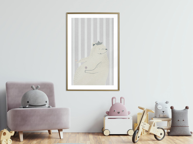 Wall Poster Sweet-Toothed Bear - funny animal with two lollipops on a striped wall 130551 additionalImage 13