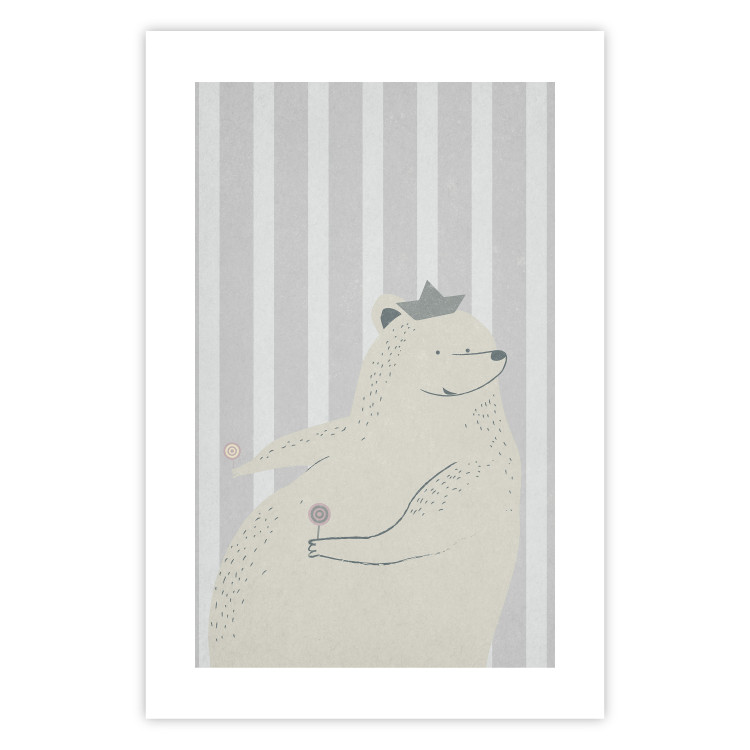 Wall Poster Sweet-Toothed Bear - funny animal with two lollipops on a striped wall 130551 additionalImage 19