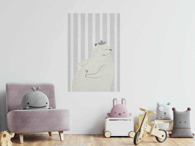 Wall Poster Sweet-Toothed Bear - funny animal with two lollipops on a striped wall 130551 additionalImage 2