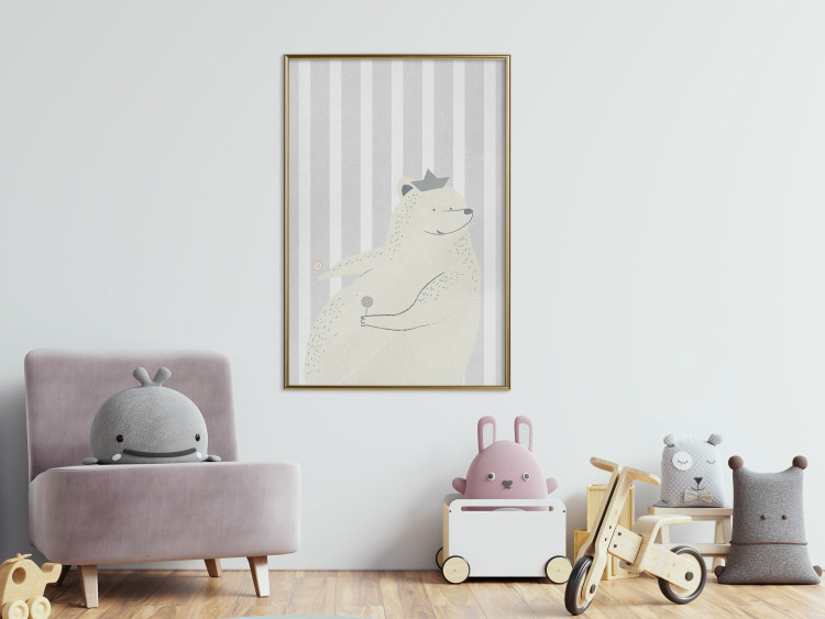 Wall Poster Sweet-Toothed Bear - funny animal with two lollipops on a striped wall 130551 additionalImage 5
