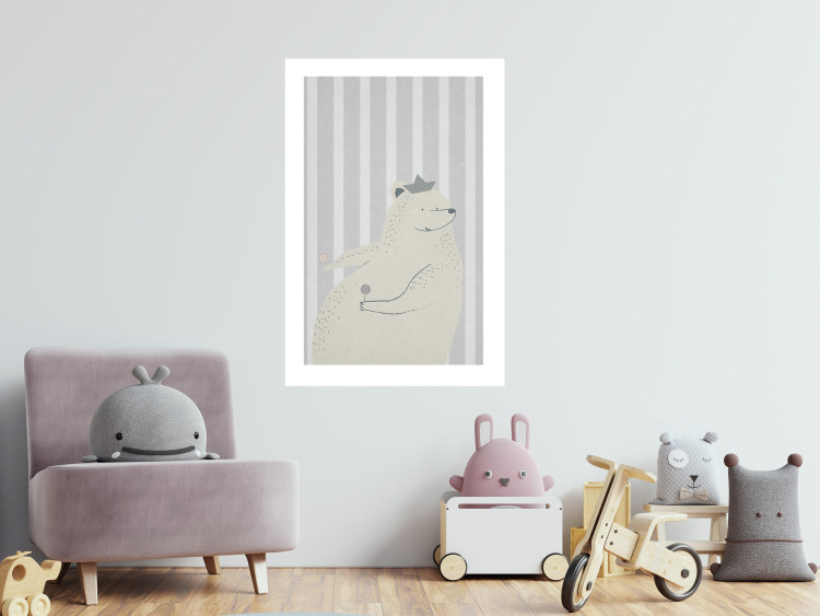 Wall Poster Sweet-Toothed Bear - funny animal with two lollipops on a striped wall 130551 additionalImage 3