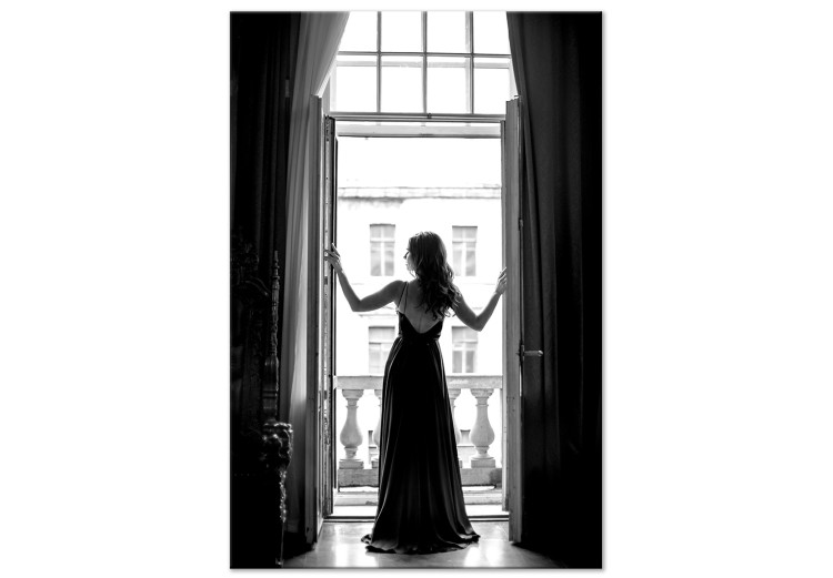 Canvas Art Print Woman in window - black and white photograph with woman silhouette 132251